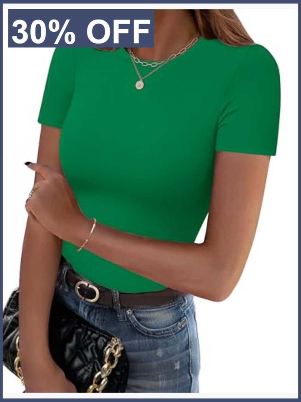 Fitted Short Sleeve Crew Neck Stretchy Basic Tee Soft Solid T-Shirt for Women - Picture 2 of 7